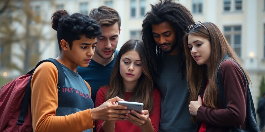 Concerned student looking at phone.
