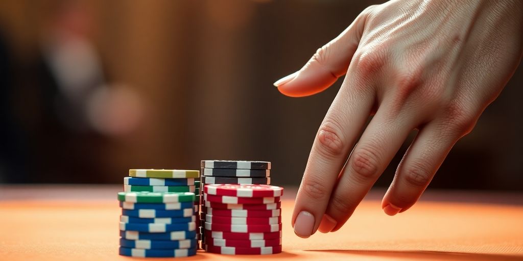 Child reaching for casino chips.